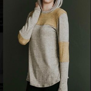 12 pm by mon ami | colorblock top in heathered taupe mustard